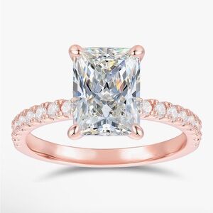 14k Gold Moissanite Ring 14K Rose  Gold 3ct Radiant Cut Moissanite 8.5
